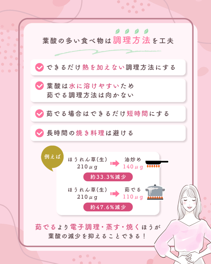 葉酸の多い食べ物は調理方法に工夫が必要