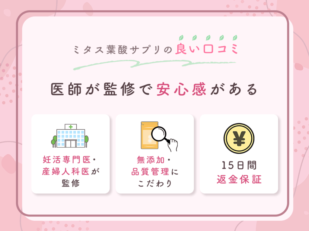 ミタス(mitas)葉酸サプリの良い口コミ①:医師が監修で安心感がある